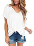 White Draped Front Knot Top